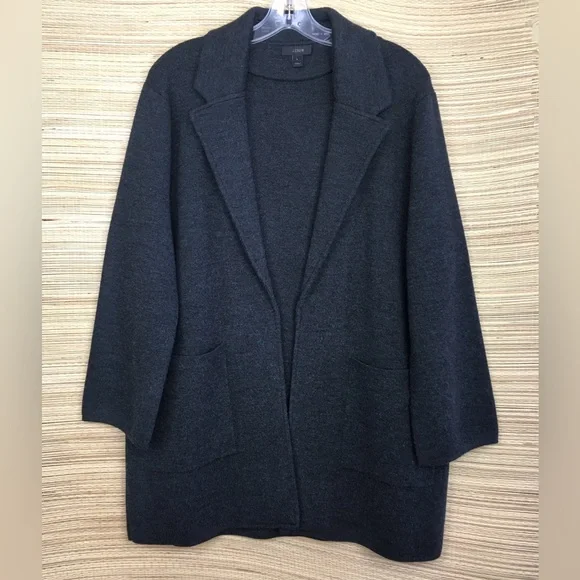 J.CREW Open-Front Merino Wool Blazer Sweater Jacket In Charcoal Size L - Picture 4 of 12